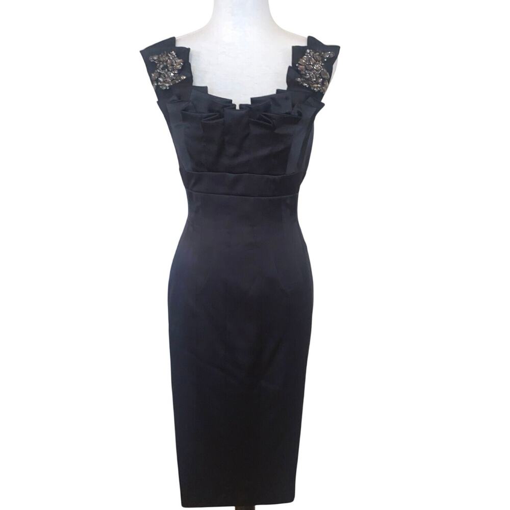 MANDALAY Julian Joyce Silk Rhinestone Embellished Black Wiggle Cocktail Dress 6